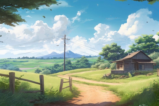 Beautiful anime background countryside day outside generat ai