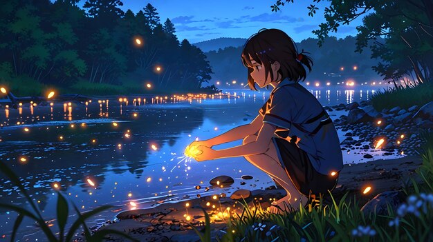 Beautiful anime character cartoon scene