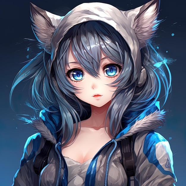 Beautiful anime girl with blue eyes generated by AI