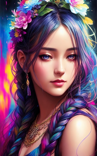 Beautiful anime painting of summerpunk lady