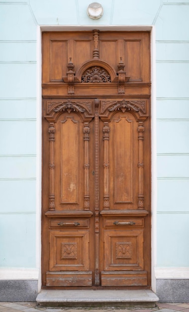 Beautiful antique brown wooden carved door