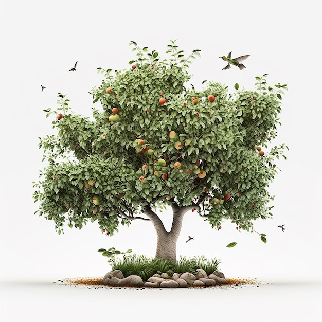 Beautiful apple fruit tree isolated white background AI Generated image