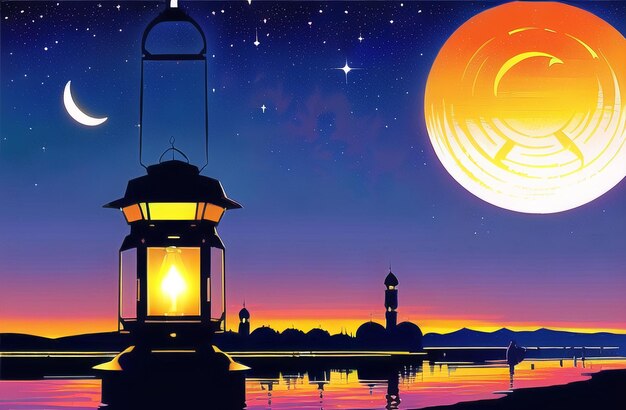 Beautiful Arabic Lantern Background Ramadan Kareem Greetings Muslim Festival of Ramzan Generative AI