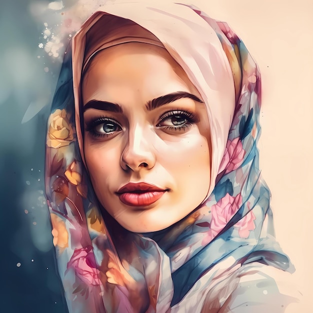 Beautiful Arabic Muslim Woman With Hijab Portrait