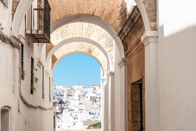 Beautiful arches and white houses of Vejer de la Frontera Cadiz Andalusia