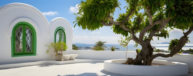 Beautiful architecture detail with white walls and green plants