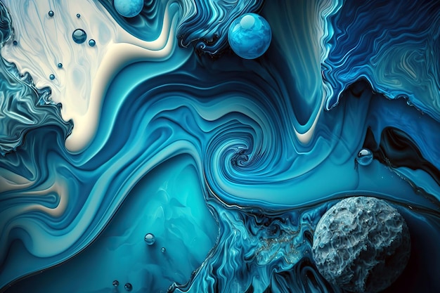 Beautiful artistic abstract creation of soothing blue wavy tones to hang AI generated