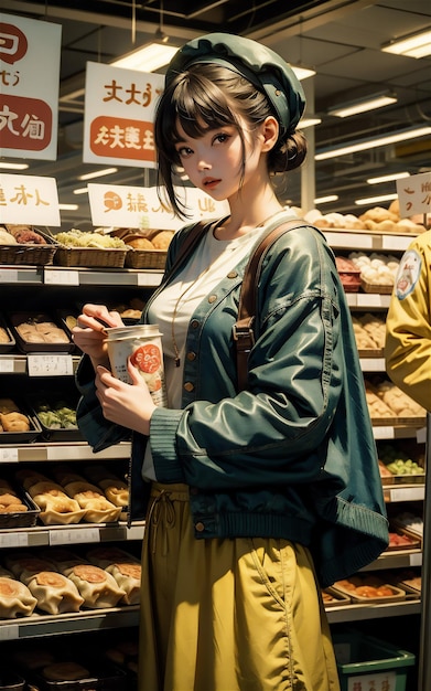 Beautiful Asian Girl Offering Jiaozi Traditional Chinese Dumplings To Customers In Shop