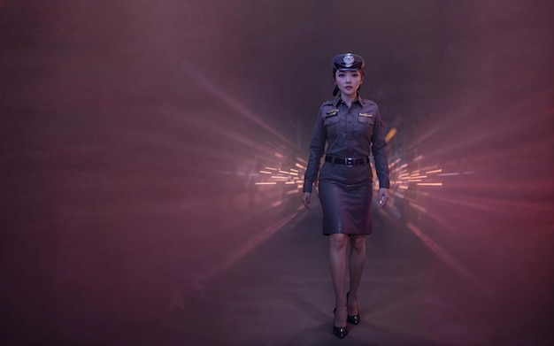 Beautiful asian thai police woman at black background generative AI