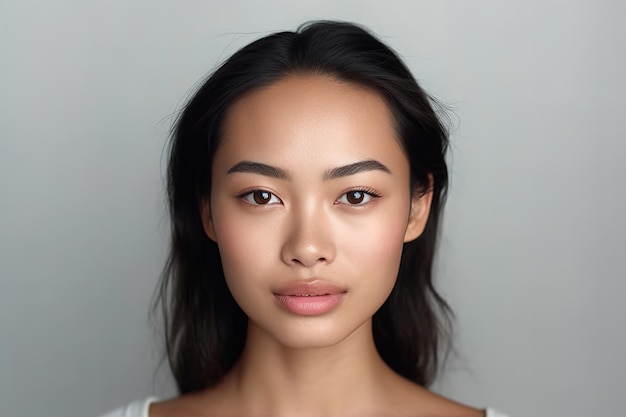 Beautiful Asian Woman Close up on her face with Smooth skin