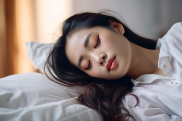 Beautiful asian woman sleeping on bed in the morning at home