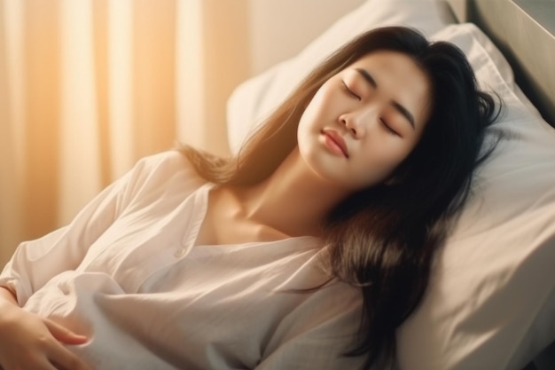 Beautiful asian woman sleeping on bed in the morning at home