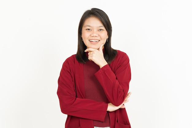 Beautiful Asian Woman Wearing Red Shirt Isolated On White Background