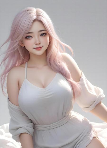 Beautiful asian woman with pink hair portrait of asian woman