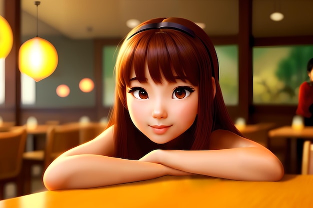 Beautiful Asian young girl in the restaurant AI