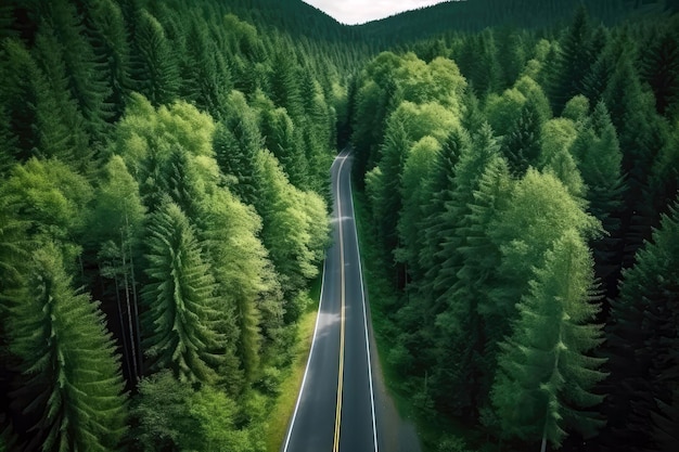 Beautiful Asphalt Road In Dense Forest Aerial View From Drone Generative AI