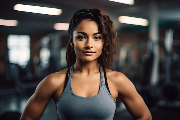 Beautiful athletic latina woman in the gym neural network ai generated