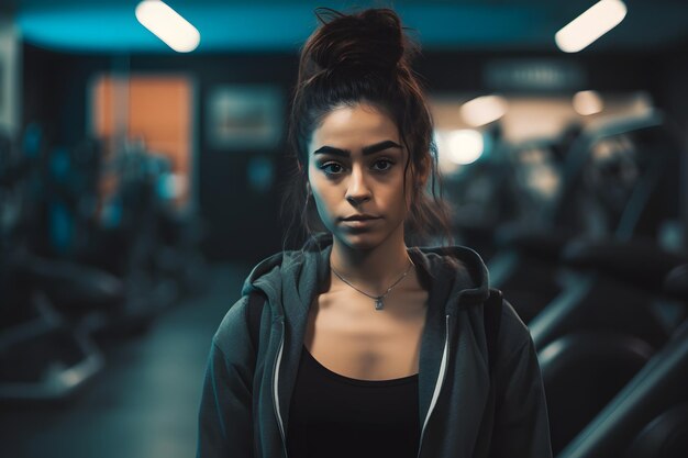 Beautiful athletic latina woman in the gym Neural network AI generated