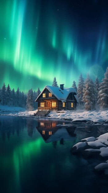 beautiful aurora in the night sky above forest wallpaper