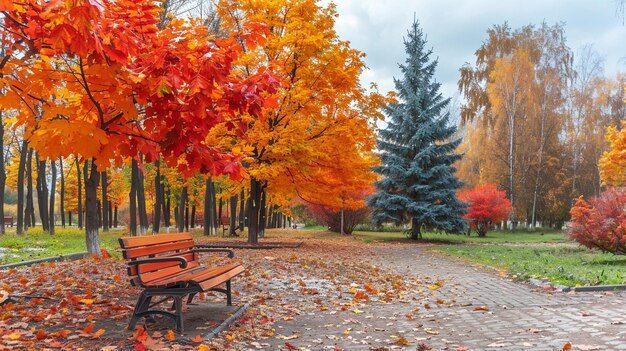 beautiful autumn in a city park colorful maple trees