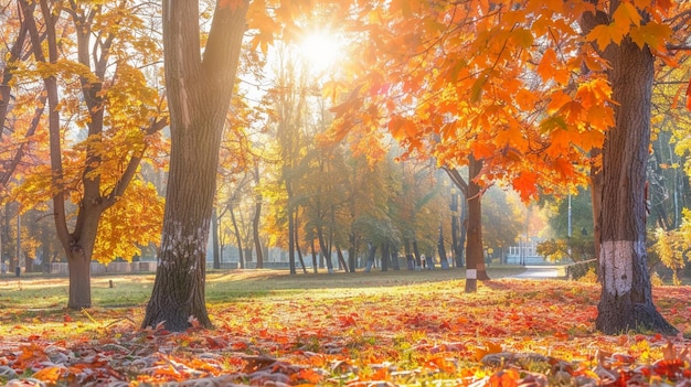 beautiful autumn in city park colorful maple trees