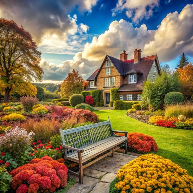 Photo beautiful autumn country house a garden retreat