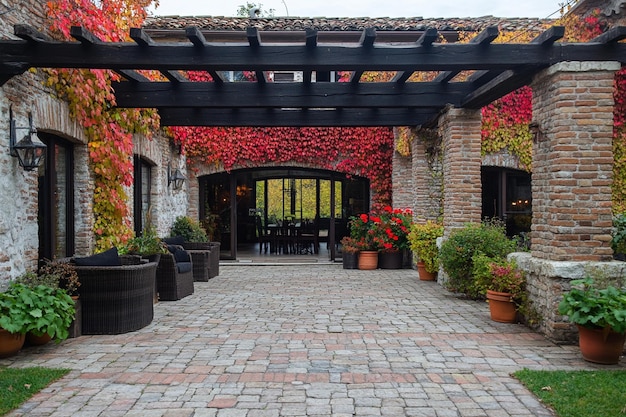 Photo beautiful autumn courtyard near the house with a veranda