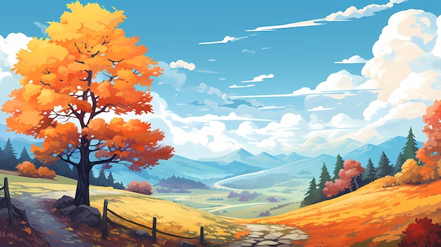 beautiful autumn landscape illustration