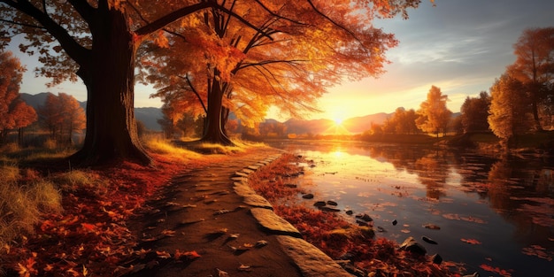 Beautiful autumn landscape Photo for a postcard High quality photo Generative AI