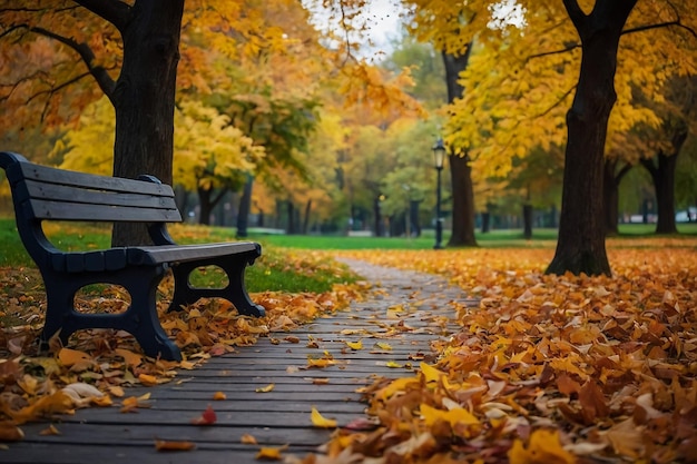 Beautiful autumn landscape with Colorful foliage in the park Falling leaves natural background