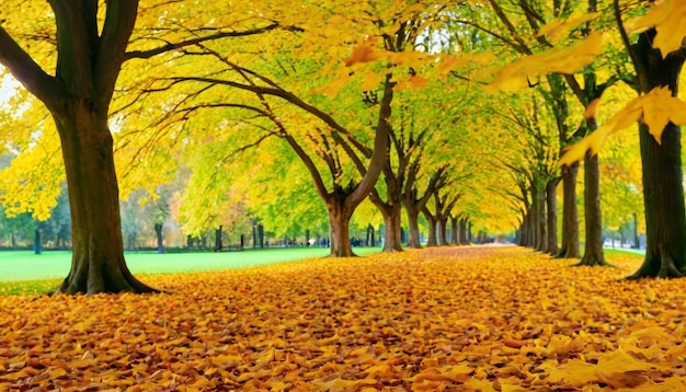 Beautiful autumn landscape with Colorful foliage in the park Falling leaves natural background