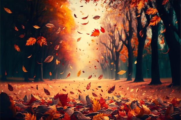 Beautiful autumn landscape with colorful foliage scenery background