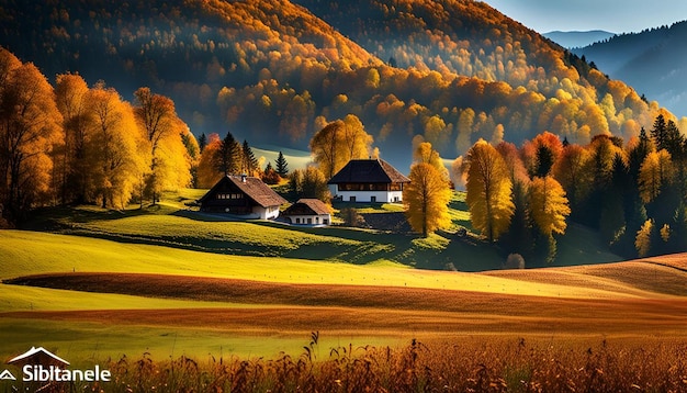 Photo beautiful autumn landscapes in the romanian mountains fantanele village area sibiu county romania