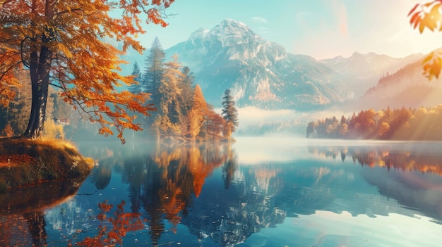 Beautiful autumn scene of hintersee lake colorful morning view of bavarian alps on the austrian