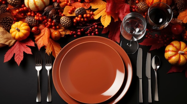 Beautiful Autumn Table Setting Plates Cutlery Background HD Illustrations