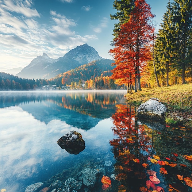 Photo beautiful autumn view at hintersee lake