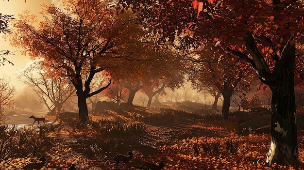 Photo a beautiful autumns trees in wallpaper