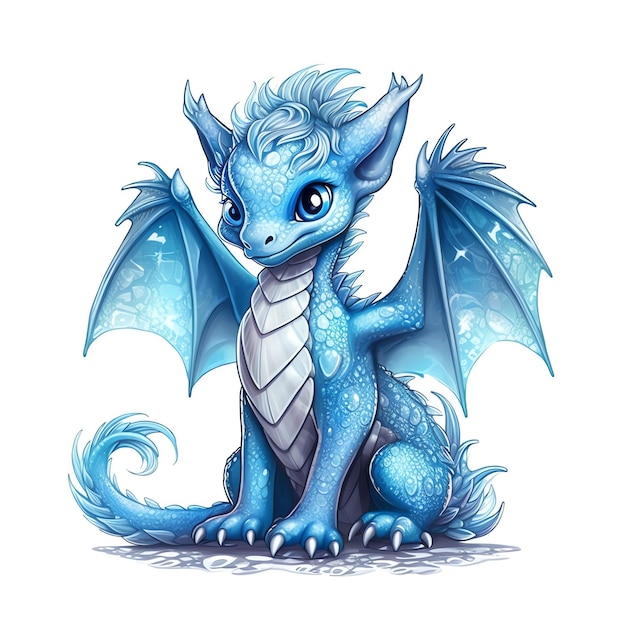 Beautiful baby dragon on white background Cute Funny Dragon in Cartoon Style