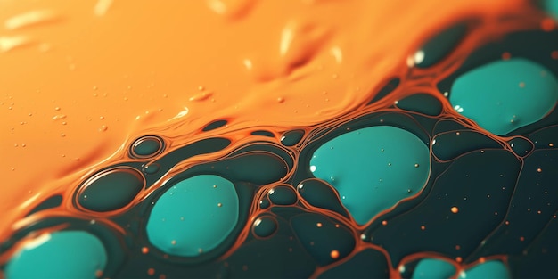 Beautiful background bright colors mixed acrylic paint Macro photography green and orange paint