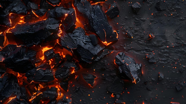 Beautiful background of burning coals in black and orange colors AI Generated