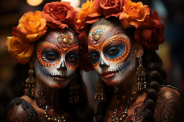 Beautiful background festive day of the dead amber and black ambiance selective focus old world