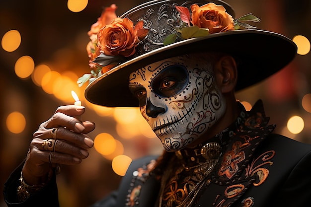 Beautiful background festive day of the dead amber and black ambiance selective focus old world