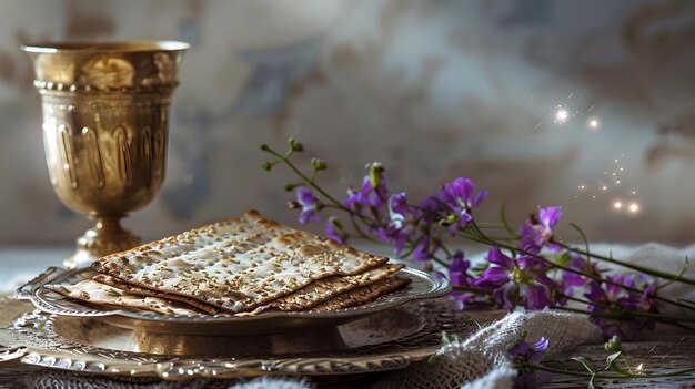 Beautiful background on the theme of Passover with matzo and wine AI Generated