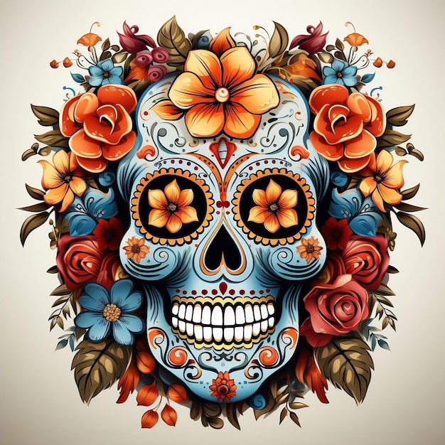 beautiful background Vintagestyle sugar skull adorned with flowers realistic multilayering