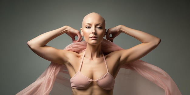 A beautiful bald woman undergoing chemotherapy in the prevention and treatment of breast cancer