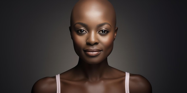 A beautiful bald woman undergoing chemotherapy in the prevention and treatment of breast cancer