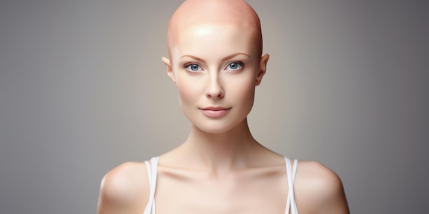 A beautiful bald woman undergoing chemotherapy in the prevention and treatment of breast cancer