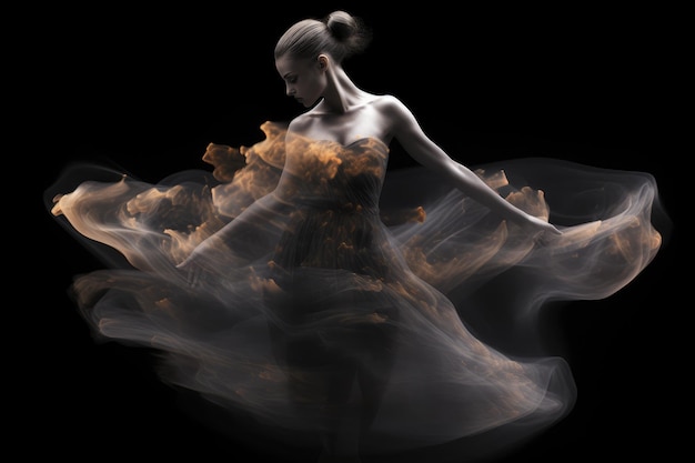 Beautiful ballerina dancing in the studio in magnetic powder and smoke Generated AI