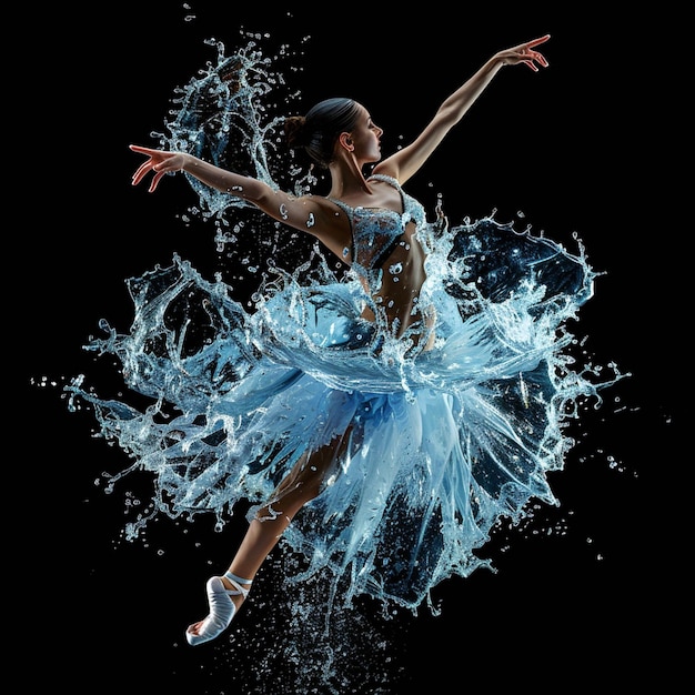 Photo a beautiful ballerina made of water swirling and twirling in the air