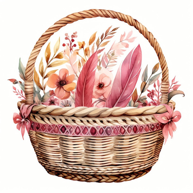 beautiful basket in a boho style clipart illustration